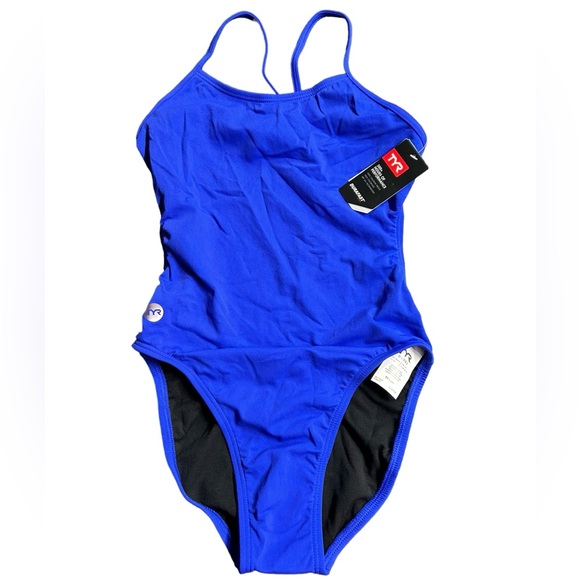 TYR DURAFAST women’s solid blue cut out fit swim training swimsuit size S/30 NWT - Picture 2 of 5